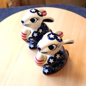 Lot of 2 Boleslawiec Ceramika Bunny Rabbit Patriotic USA Polish Figurine